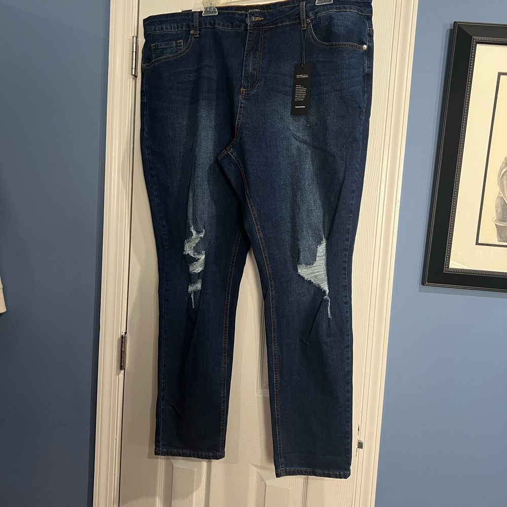 Chic Nation Blue Relaxed Fit Jeans with Modern Distressing